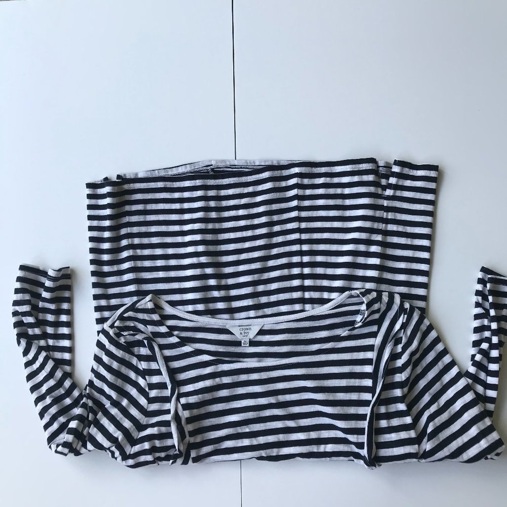 Crown & Ivy Curvy Long Sleeve Top Black White 0X - Picture 4 of 13